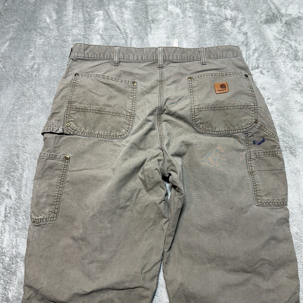 Carhartt B195 LBR Double Knee Canvas Carpenter Work Pants Brown Distressed 36x35 - Picture 2 of 16